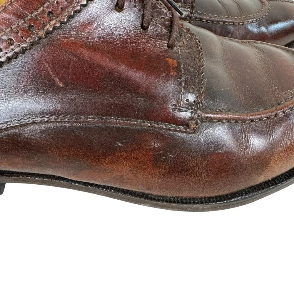 Zelli Chestnut Brown Calfskin‎ Leather Split Toe Oxford Lace Up Dress Shoes 10M